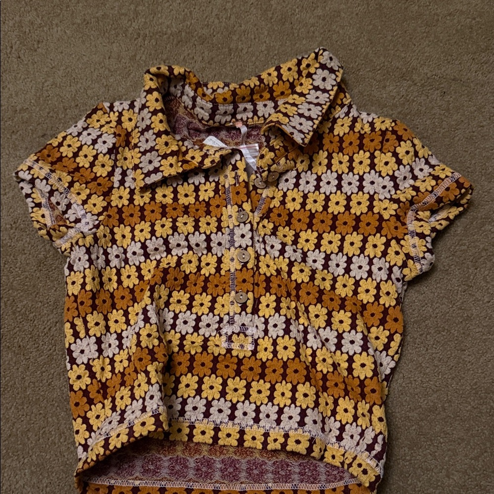 Free People Floral Button Down Shirt in Yellow and Purple